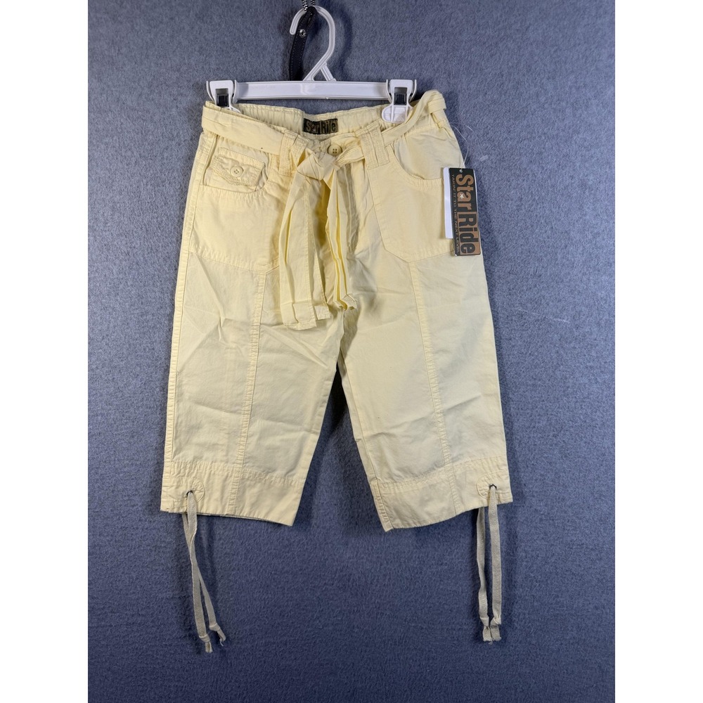 Star Ride Capri Pants Girls 6X Yellow‎ Belted Cargo Pockets Drawstring Summer